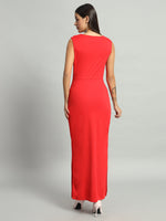 Lycra Cowl Neck Bodycon Maxi Sleeveless Party Dress Scarlet Red