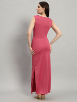 Lycra Cowl Neck Bodycon Maxi Sleeveless Party Dress Onion Pink