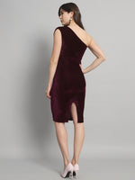 Back Slit Bodycon Party Dress One Shoulder Wine