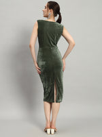 Deep V-Neck Sleeveless Bodycon Party Dress Dark Olive Green