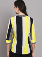 Mandarin Collar Multicolor Striped Crepe Tops