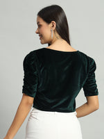 Puff Sleeves Velvet Blouse Tops Dark Green