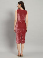 Deep V-Neck Shiny Velvet Sleeveless Party Dress Wine