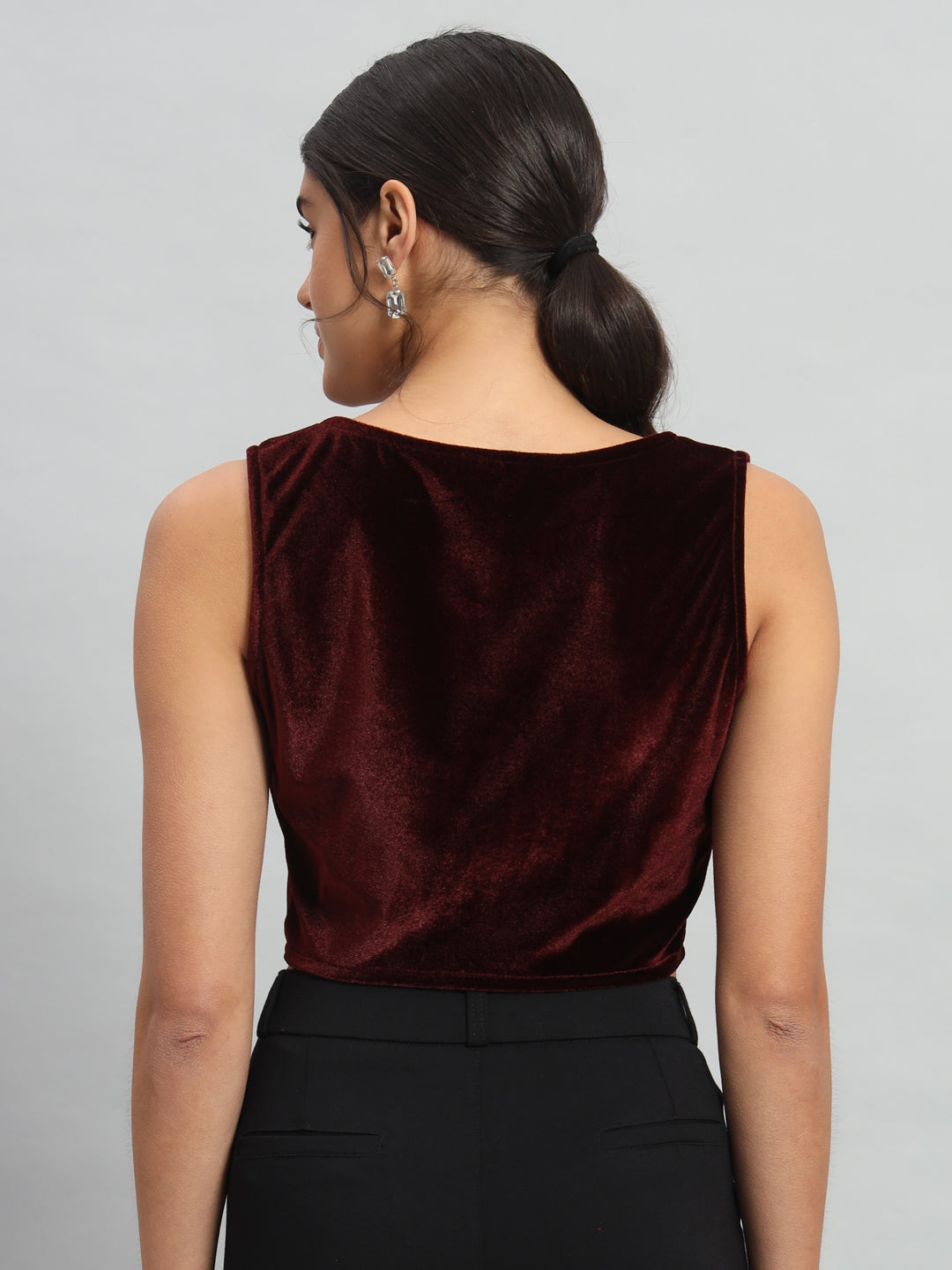 Velvet Sleeveless Readymade Party Blouse Sporty Maroon