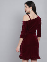 One Shoulder Bodycon Half sleeves Party Dress Wine