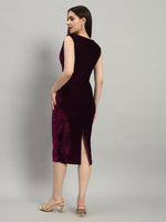 Deep V-Neck Shiny Velvet Sleeveless Party Dress Wine