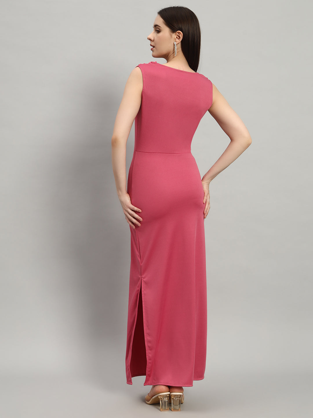 Lycra Cowl Neck Bodycon Maxi Sleeveless Party Dress Scarlet Red