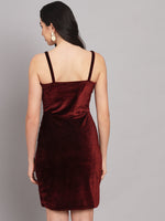 Shoulder Strap Sleeveless Bodycon Party Dress Maroon