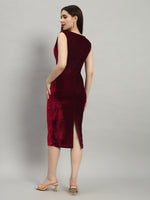 Deep V-Neck Sleeveless Bodycon Party Dress Maroon