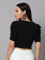 Lycra Party Puff Sleeves Readymade Blouse Top Black