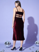 Vaararo Velvet Sleeveless Maxi Dress for Women | Front Cut-Out and Strappy Back Detailing