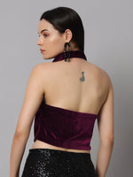 Halter Neck Top Velvet Sleeveless Party Outfit Wine