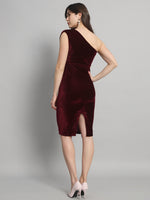 Back Slit Bodycon Party Dress One Shoulder Maroon