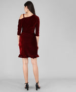 One Shoulder Bodycon Half sleeves Party Dress Maroon