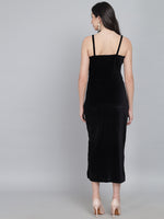 Maxi Sleeveless Velvet Square Neck Bodycon Dress Black