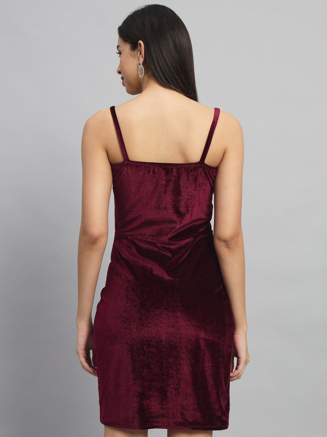 Shoulder Strap Sleeveless Bodycon Party Dress Maroon