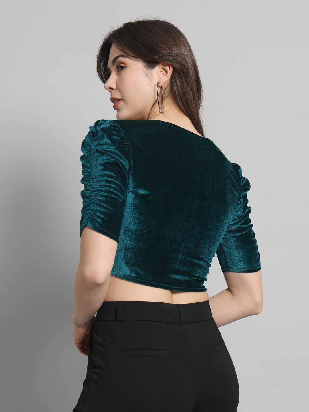 Puff Sleeves Velvet Blouse Tops Rama Green