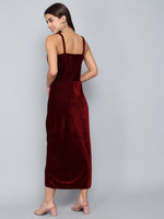 Maxi Sleeveless Velvet Square Neck Bodycon Dress Sporty Maroon