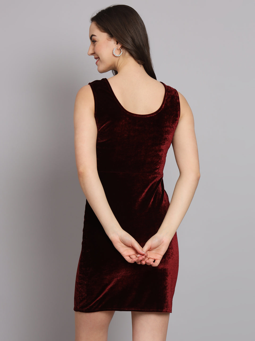 Sleeveless Velvet Bodycon Party Dress Maroon