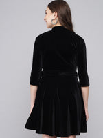 A-Line Quarter Sleeves V-Neck Party Dress Black