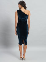 Back Slit Bodycon Party Dress One Shoulder Peacock blue