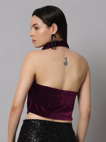 Halter Neck Top Velvet Sleeveless Party Outfit Black