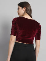 Puff Sleeves Velvet Blouse Tops Sporty Maroon