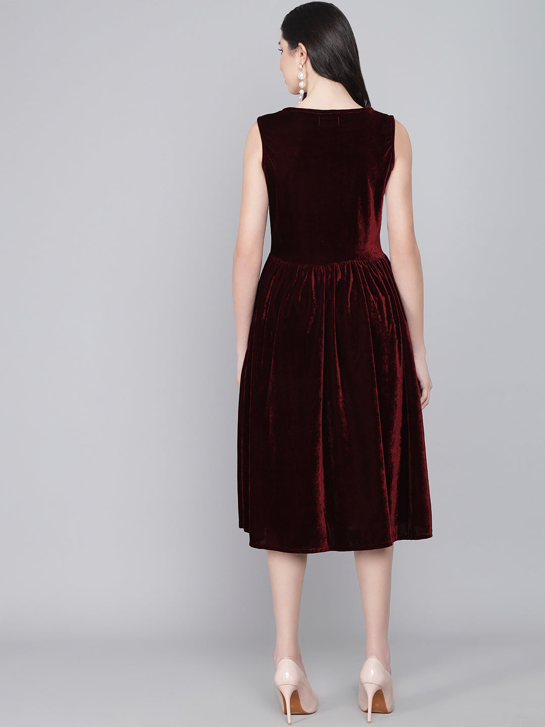 V-Neck Velvet Fit & Flare Midi Dress