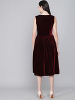 V-Neck Velvet Fit & Flare Midi Dress