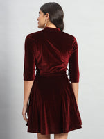 A-Line Quarter Sleeves V-Neck Party Dress Maroon