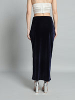 Ankle Length Long Ruched Party Skirt Navy Blue