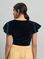 Velvet Flared Sleeves Readymade Party Blouse Black