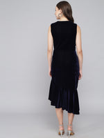 A-Line Ruffle Bottom Sleeveless Party Dress Navy Blue