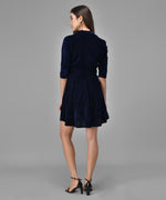 A-Line Quarter Sleeves V-Neck Party Dress Navy Blue