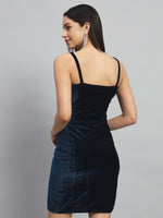 Shoulder Strap Sleeveless Bodycon Party Dress Peacock Blue