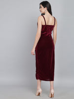 Maxi Sleeveless Velvet Square Neck Bodycon Dress Sporty Maroon