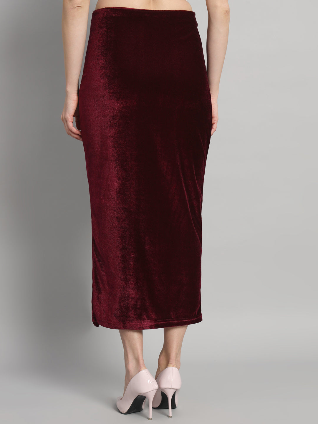 Ankle Length Long Ruched Party Skirt Maroon