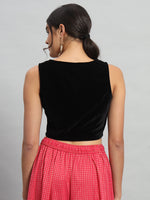 Velvet Sleeveless Readymade Party Blouse Black