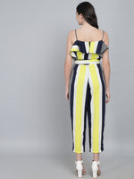 Striped Shoulder Straps Ruffles Cotton Basic Jumpsuit