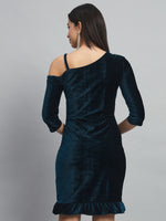 One Shoulder Bodycon Half sleeves Party Dress Peacock Blue