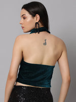 Halter Neck Top Velvet Sleeveless Party Outfit Black