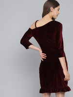 One Shoulder Bodycon Half sleeves Party Dress Dark Maroon