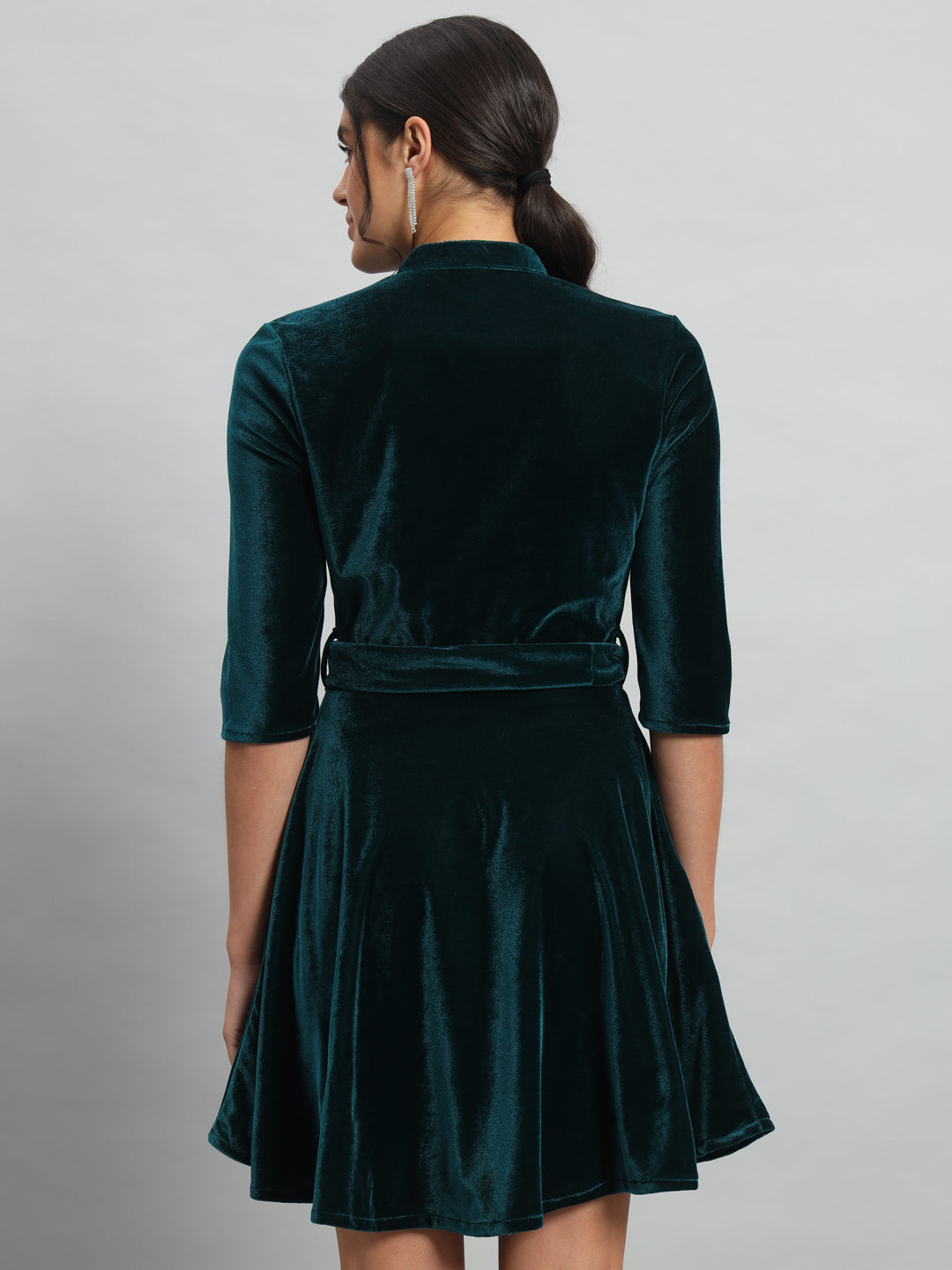 A-Line Quarter Sleeves V-Neck Party Dress Rama Green