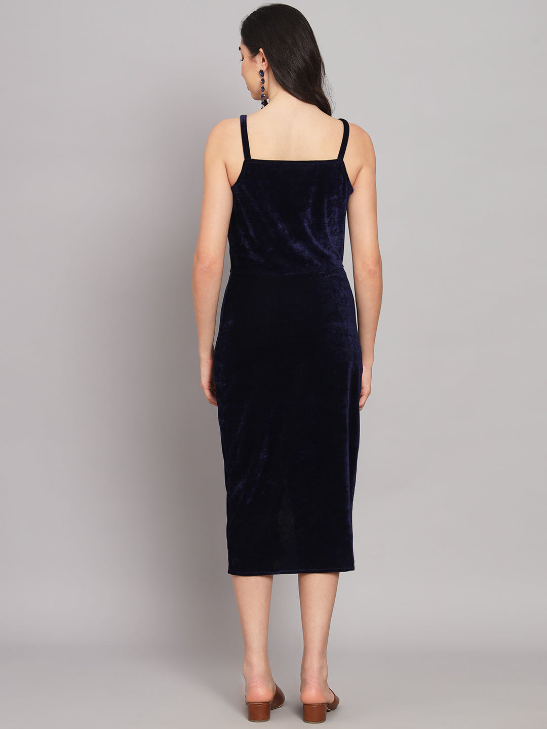 Flattering Cut Sleeveless Bodycon Party Dress Midnight Navy Blue