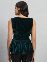 Waistline Ruffle Sleeveless Party Top Rama Green