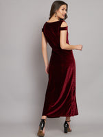 Maxi Style Cold Shoulder Bodycon Party Dress Maroon