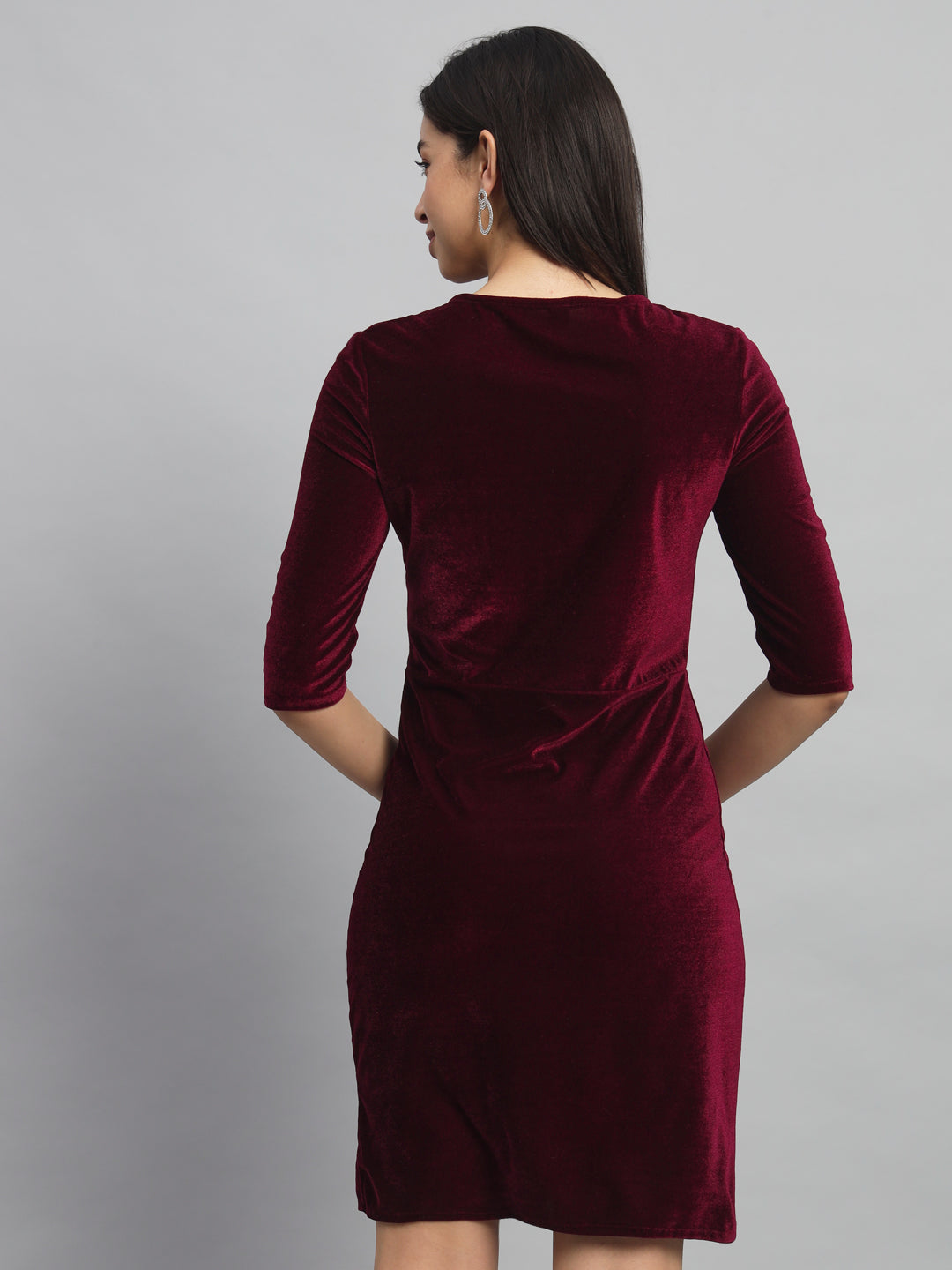 Half Sleeves Above Knee Party Dress Sporty Maroon