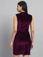 Mandarin Neck Sleeveless Bodycon Party Dress Wine