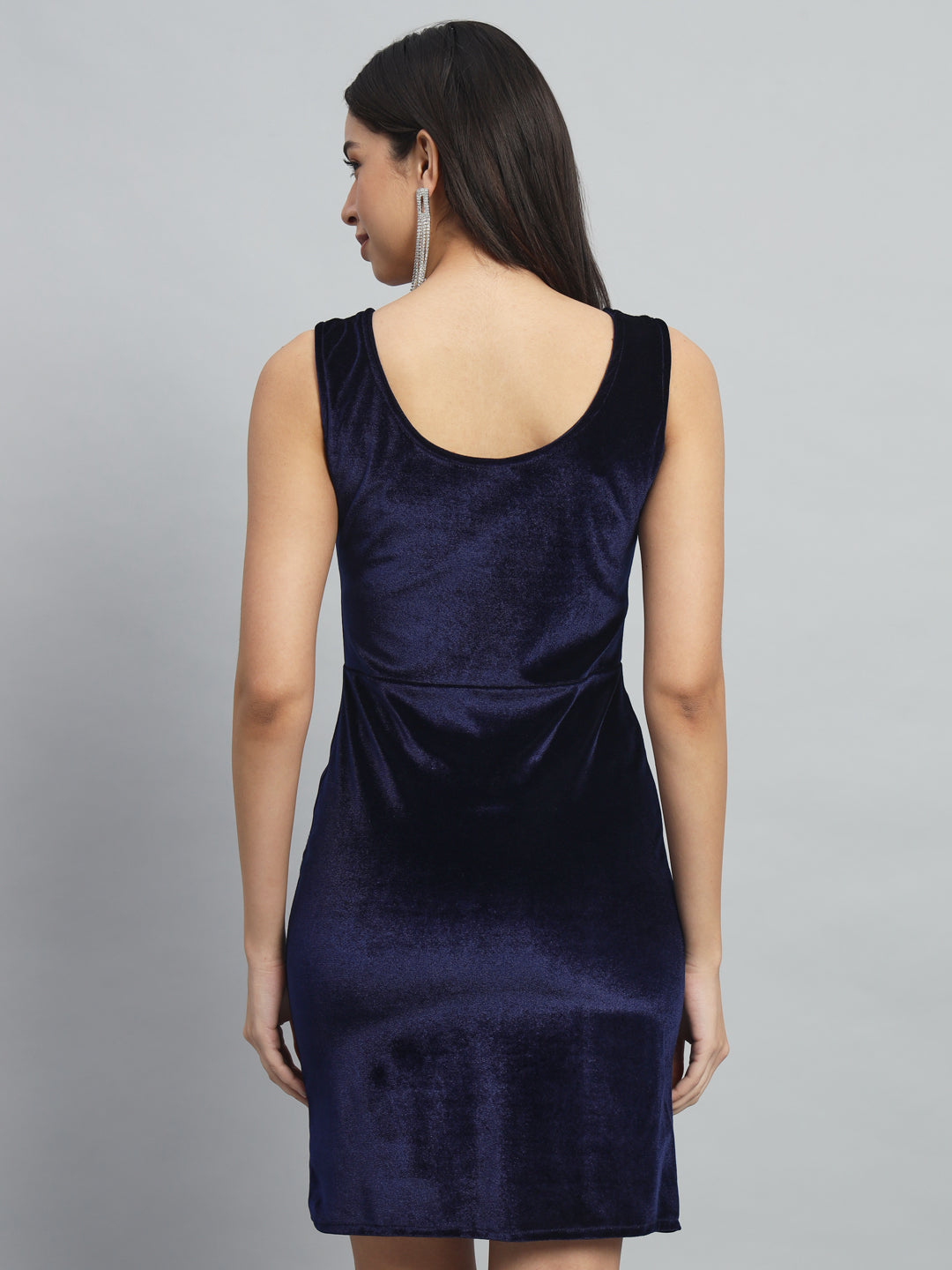 Sleeveless Velvet Bodycon Party Dress Navy Blue