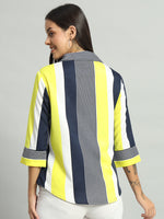 Women Shirt Collar Striped Shirt Style Top